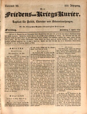 Der Friedens- u. Kriegs-Kurier (Nürnberger Friedens- und Kriegs-Kurier) Freitag 3. April 1829