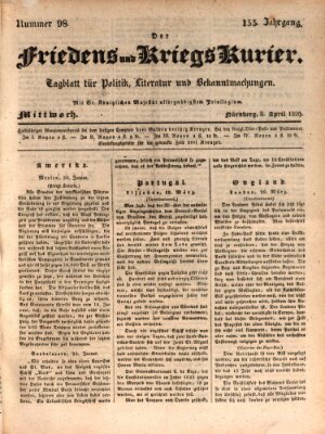 Der Friedens- u. Kriegs-Kurier (Nürnberger Friedens- und Kriegs-Kurier) Mittwoch 8. April 1829