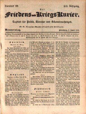 Der Friedens- u. Kriegs-Kurier (Nürnberger Friedens- und Kriegs-Kurier) Donnerstag 9. April 1829