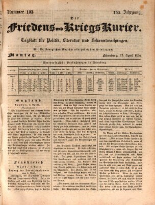 Der Friedens- u. Kriegs-Kurier (Nürnberger Friedens- und Kriegs-Kurier) Montag 13. April 1829