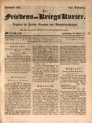 Der Friedens- u. Kriegs-Kurier (Nürnberger Friedens- und Kriegs-Kurier) Mittwoch 15. April 1829