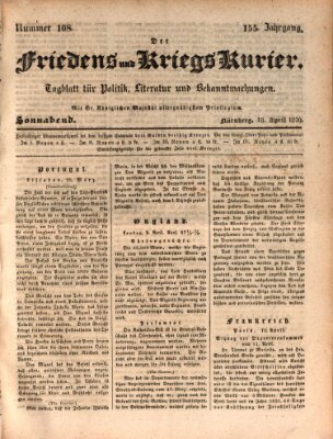 Der Friedens- u. Kriegs-Kurier (Nürnberger Friedens- und Kriegs-Kurier) Samstag 18. April 1829