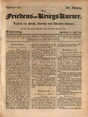 Der Friedens- u. Kriegs-Kurier (Nürnberger Friedens- und Kriegs-Kurier) Donnerstag 23. April 1829