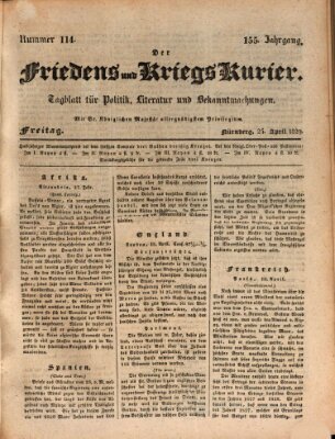 Der Friedens- u. Kriegs-Kurier (Nürnberger Friedens- und Kriegs-Kurier) Freitag 24. April 1829