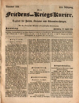 Der Friedens- u. Kriegs-Kurier (Nürnberger Friedens- und Kriegs-Kurier) Sonntag 26. April 1829