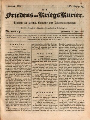 Der Friedens- u. Kriegs-Kurier (Nürnberger Friedens- und Kriegs-Kurier) Dienstag 28. April 1829