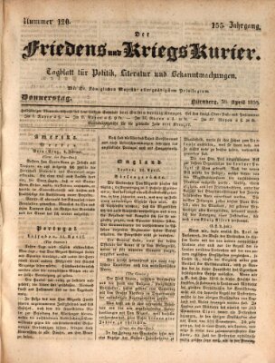 Der Friedens- u. Kriegs-Kurier (Nürnberger Friedens- und Kriegs-Kurier) Donnerstag 30. April 1829