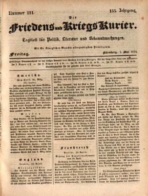 Der Friedens- u. Kriegs-Kurier (Nürnberger Friedens- und Kriegs-Kurier) Freitag 1. Mai 1829