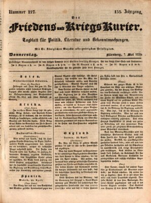 Der Friedens- u. Kriegs-Kurier (Nürnberger Friedens- und Kriegs-Kurier) Donnerstag 7. Mai 1829