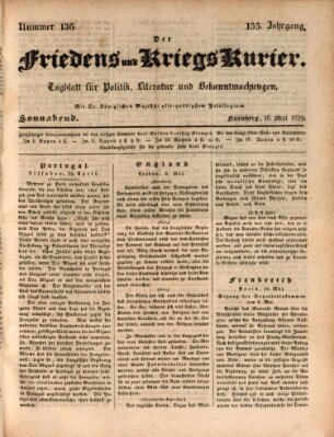 Der Friedens- u. Kriegs-Kurier (Nürnberger Friedens- und Kriegs-Kurier) Samstag 16. Mai 1829