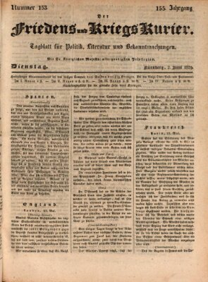 Der Friedens- u. Kriegs-Kurier (Nürnberger Friedens- und Kriegs-Kurier) Dienstag 2. Juni 1829