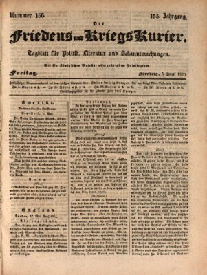 Der Friedens- u. Kriegs-Kurier (Nürnberger Friedens- und Kriegs-Kurier) Freitag 5. Juni 1829