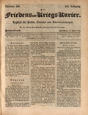 Der Friedens- u. Kriegs-Kurier (Nürnberger Friedens- und Kriegs-Kurier) Samstag 13. Juni 1829