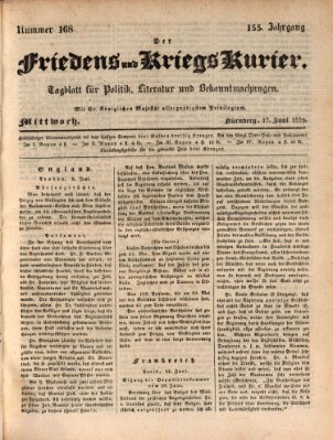 Der Friedens- u. Kriegs-Kurier (Nürnberger Friedens- und Kriegs-Kurier) Mittwoch 17. Juni 1829