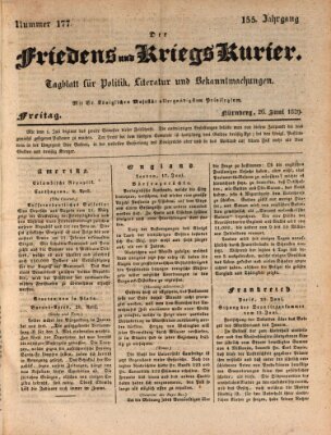 Der Friedens- u. Kriegs-Kurier (Nürnberger Friedens- und Kriegs-Kurier) Freitag 26. Juni 1829