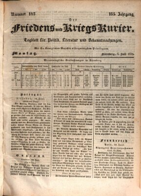 Der Friedens- u. Kriegs-Kurier (Nürnberger Friedens- und Kriegs-Kurier) Montag 6. Juli 1829