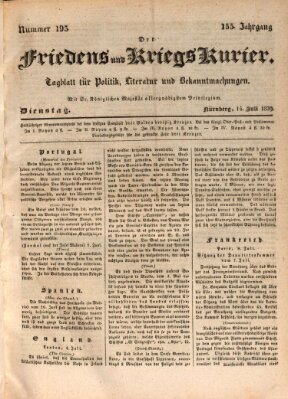 Der Friedens- u. Kriegs-Kurier (Nürnberger Friedens- und Kriegs-Kurier) Dienstag 14. Juli 1829