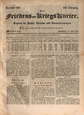 Der Friedens- u. Kriegs-Kurier (Nürnberger Friedens- und Kriegs-Kurier) Montag 27. Juli 1829