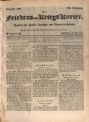 Der Friedens- u. Kriegs-Kurier (Nürnberger Friedens- und Kriegs-Kurier) Dienstag 28. Juli 1829