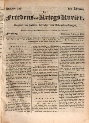 Der Friedens- u. Kriegs-Kurier (Nürnberger Friedens- und Kriegs-Kurier) Freitag 7. August 1829