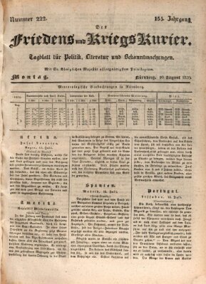 Der Friedens- u. Kriegs-Kurier (Nürnberger Friedens- und Kriegs-Kurier) Montag 10. August 1829