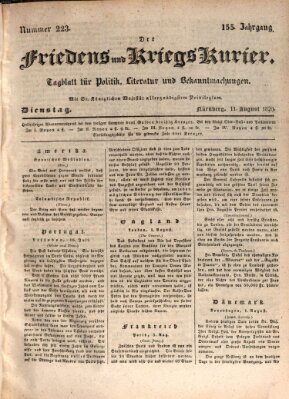 Der Friedens- u. Kriegs-Kurier (Nürnberger Friedens- und Kriegs-Kurier) Dienstag 11. August 1829