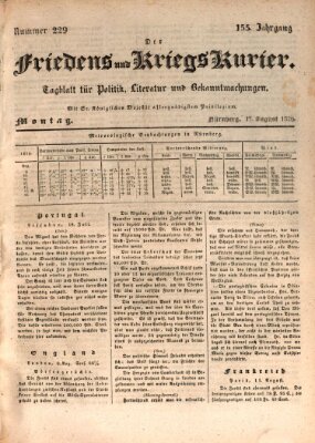 Der Friedens- u. Kriegs-Kurier (Nürnberger Friedens- und Kriegs-Kurier) Montag 17. August 1829