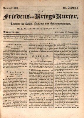 Der Friedens- u. Kriegs-Kurier (Nürnberger Friedens- und Kriegs-Kurier) Donnerstag 20. August 1829