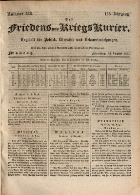 Der Friedens- u. Kriegs-Kurier (Nürnberger Friedens- und Kriegs-Kurier) Montag 24. August 1829