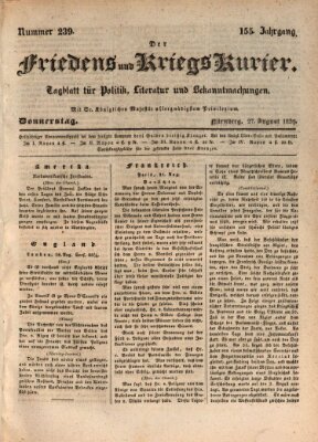 Der Friedens- u. Kriegs-Kurier (Nürnberger Friedens- und Kriegs-Kurier) Donnerstag 27. August 1829