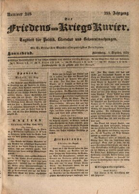 Der Friedens- u. Kriegs-Kurier (Nürnberger Friedens- und Kriegs-Kurier) Samstag 5. September 1829