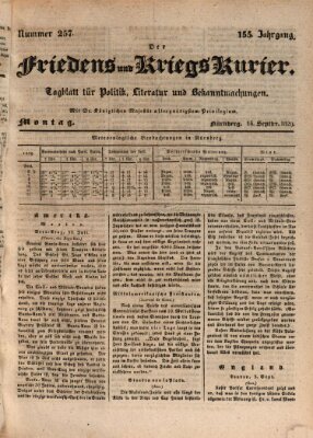 Der Friedens- u. Kriegs-Kurier (Nürnberger Friedens- und Kriegs-Kurier) Montag 14. September 1829