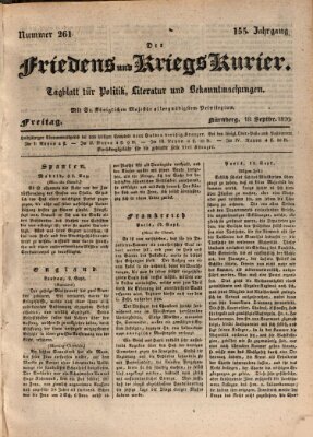 Der Friedens- u. Kriegs-Kurier (Nürnberger Friedens- und Kriegs-Kurier) Freitag 18. September 1829