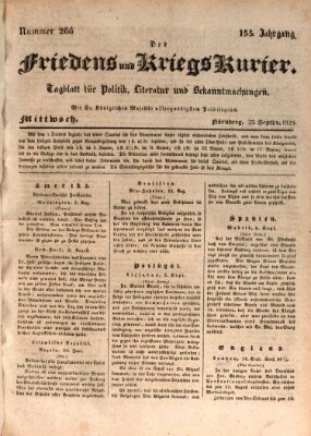 Der Friedens- u. Kriegs-Kurier (Nürnberger Friedens- und Kriegs-Kurier) Mittwoch 23. September 1829