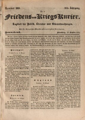 Der Friedens- u. Kriegs-Kurier (Nürnberger Friedens- und Kriegs-Kurier) Samstag 26. September 1829