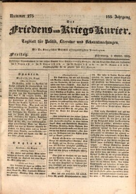 Der Friedens- u. Kriegs-Kurier (Nürnberger Friedens- und Kriegs-Kurier) Freitag 2. Oktober 1829