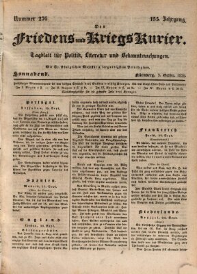 Der Friedens- u. Kriegs-Kurier (Nürnberger Friedens- und Kriegs-Kurier) Samstag 3. Oktober 1829