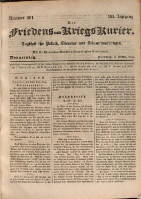 Der Friedens- u. Kriegs-Kurier (Nürnberger Friedens- und Kriegs-Kurier) Donnerstag 8. Oktober 1829