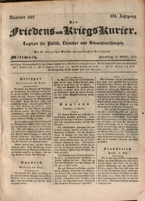 Der Friedens- u. Kriegs-Kurier (Nürnberger Friedens- und Kriegs-Kurier) Mittwoch 14. Oktober 1829