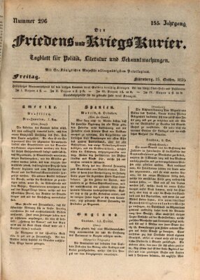 Der Friedens- u. Kriegs-Kurier (Nürnberger Friedens- und Kriegs-Kurier) Freitag 23. Oktober 1829