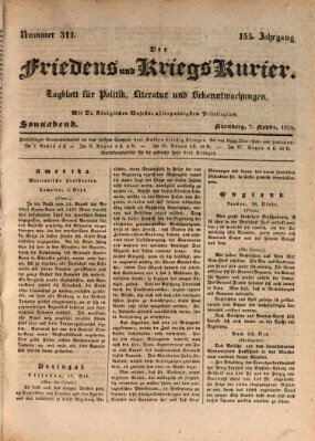 Der Friedens- u. Kriegs-Kurier (Nürnberger Friedens- und Kriegs-Kurier) Samstag 7. November 1829