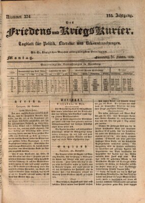 Der Friedens- u. Kriegs-Kurier (Nürnberger Friedens- und Kriegs-Kurier) Montag 30. November 1829