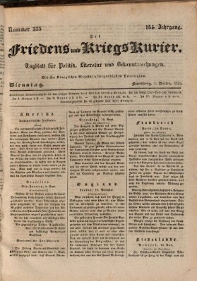 Der Friedens- u. Kriegs-Kurier (Nürnberger Friedens- und Kriegs-Kurier) Dienstag 1. Dezember 1829