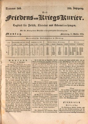 Der Friedens- u. Kriegs-Kurier (Nürnberger Friedens- und Kriegs-Kurier) Montag 14. Dezember 1829