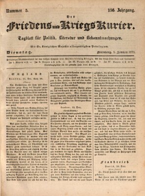 Der Friedens- u. Kriegs-Kurier (Nürnberger Friedens- und Kriegs-Kurier) Dienstag 5. Januar 1830