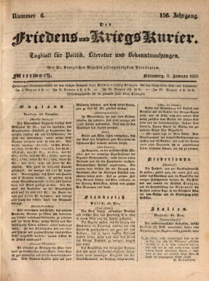 Der Friedens- u. Kriegs-Kurier (Nürnberger Friedens- und Kriegs-Kurier) Mittwoch 6. Januar 1830