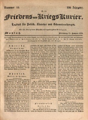 Der Friedens- u. Kriegs-Kurier (Nürnberger Friedens- und Kriegs-Kurier) Montag 11. Januar 1830