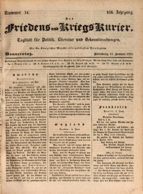 Der Friedens- u. Kriegs-Kurier (Nürnberger Friedens- und Kriegs-Kurier) Donnerstag 14. Januar 1830