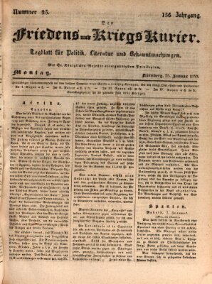 Der Friedens- u. Kriegs-Kurier (Nürnberger Friedens- und Kriegs-Kurier) Montag 25. Januar 1830