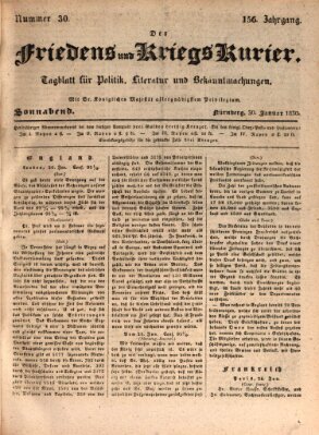 Der Friedens- u. Kriegs-Kurier (Nürnberger Friedens- und Kriegs-Kurier) Samstag 30. Januar 1830